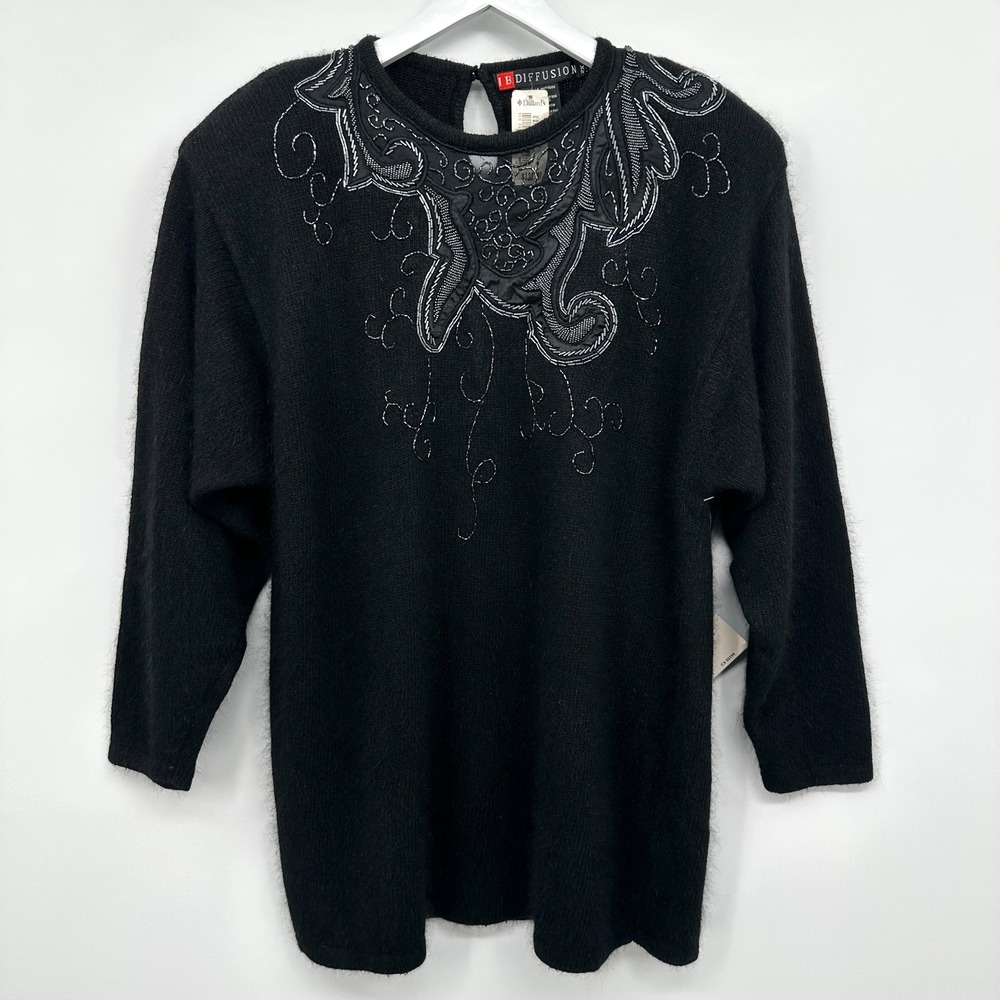 Vintage IB Diffusion Sweater‎ Size 2X Beaded Shoulder Pads Silk Romantic New